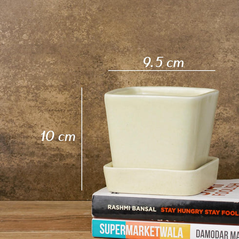 Cream Square Ceramic Planter - The Earth Store - Vase