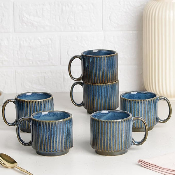 Glam Blue Fringe Stackable Ceramic Tea Cup Set