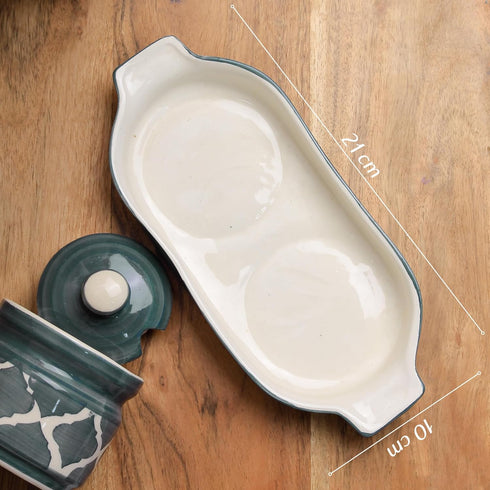 Grey Moroccan Ceramic Pickle Jar with Tray and Spoon - The Earth Store - Multipurpose Jars