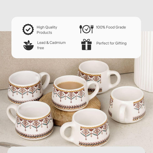 Turkish Ceramic Tea Cup Set of 6, 150 ML - The Earth Store - Tea Cups