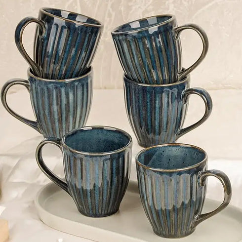 Glam Blue Studio Ceramic Coffee Mugs Set of 6