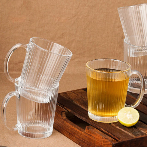 Lined Glass Coffee Mug Set of 6, 240 ML