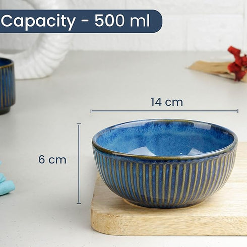 Glam Blue Ceramic Bowl Set of 4 with Stand