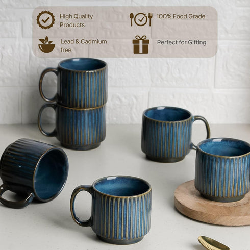 Glam Blue Fringe Stackable Ceramic Tea Cup Set