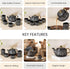 Black Artvine Ceramic Tea Set with Kettle (6 Cups)