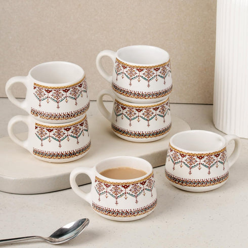 Turkish Ceramic Tea Cup Set of 6, 150 ML - The Earth Store - Tea Cups