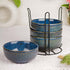 Glam Blue Ceramic Bowl Set of 4 with Stand