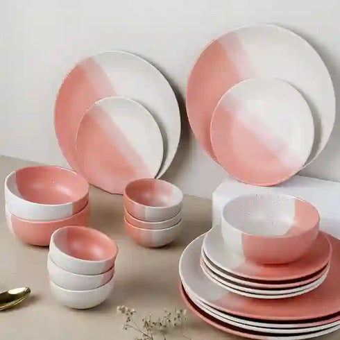 TT Pink Matte 21-Piece Ceramic Dinner Set For 6