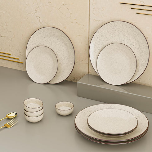 Creme Matte Ceramic Dinner Set 12 Piece for Family of 4