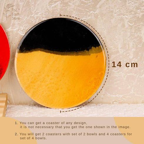 Mustard Marble Ceramic Bowl Lid/Coaster, Set of 2, 500ML Dishwasher & Microwave Safe Bowl for Serving