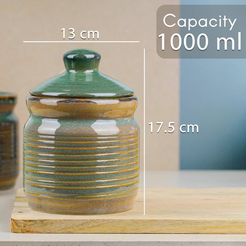 Olive Green Ceramic Pickle Jar (1000ml) - The Earth Store - Multipurpose Jars