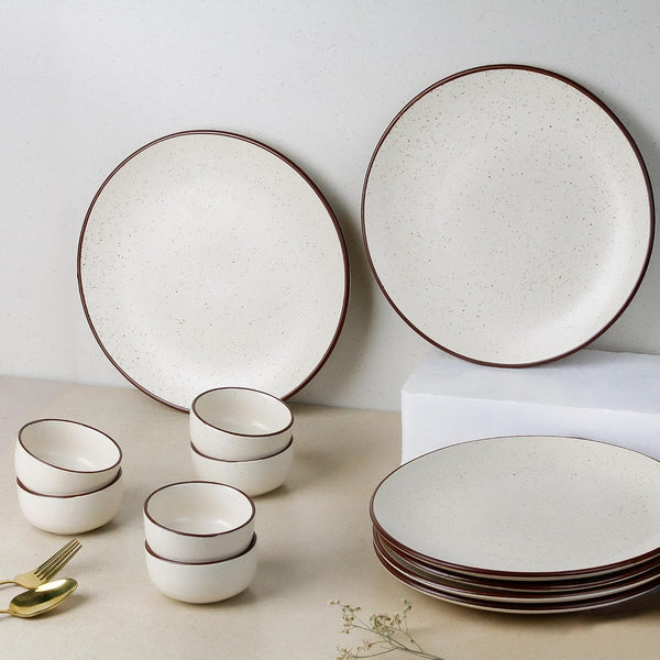 Creme Matte Ceramic Dinner Set 12 Piece for Family of 6