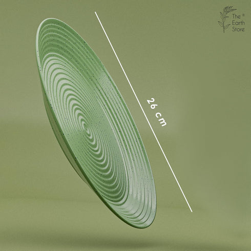 Spiral Green Ceramic Dinner Set 8 Piece for Family of 4 | Plates & Bowls | Microwave & Dishwasher Safe