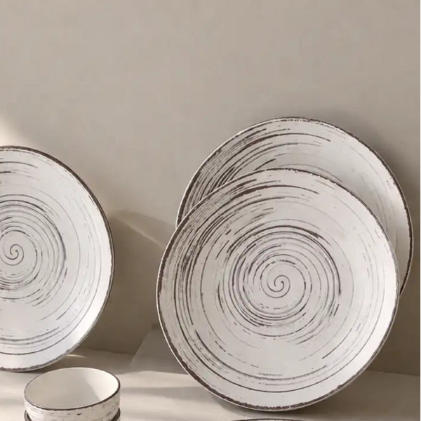 Brown Spiral Ceramic Dinner Set 12 Piece for Family of 6