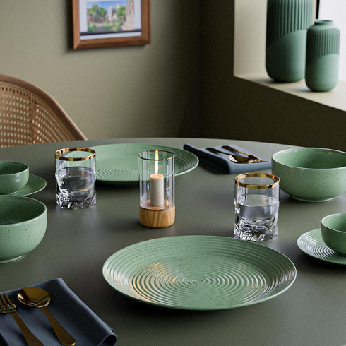 Spiral Green Ceramic Dinner Set 12 Piece for Family of 6