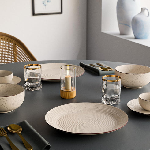 Spiral White Ceramic Dinner Set 8 Piece for Family of 4