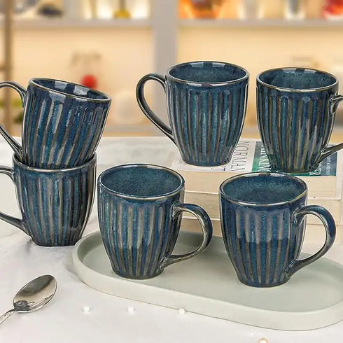Glam Blue Studio Ceramic Coffee Mugs Set of 6