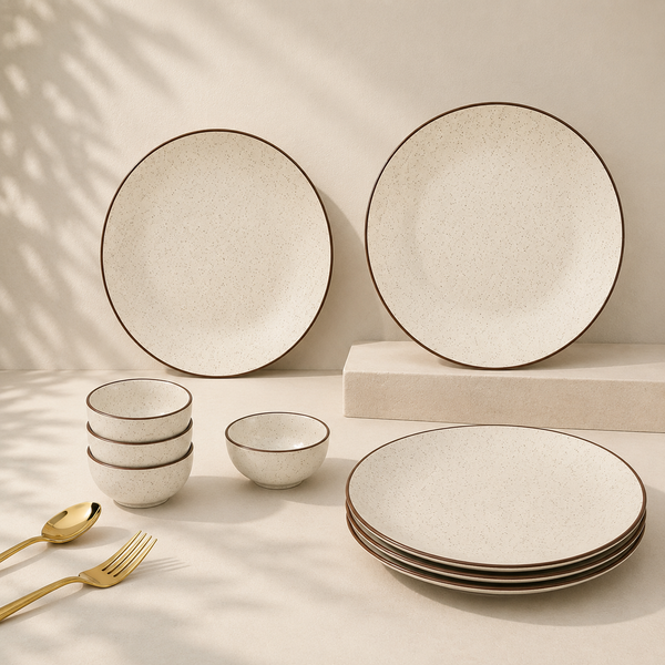 Creme Matte Ceramic Dinner Set 8 Piece for Family of 4