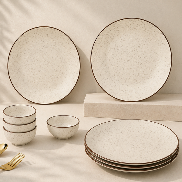 Creme Matte Ceramic Dinner Set 8 Piece for Family of 4