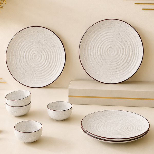 Spiral White Ceramic Dinner Set 8 Piece for Family of 4