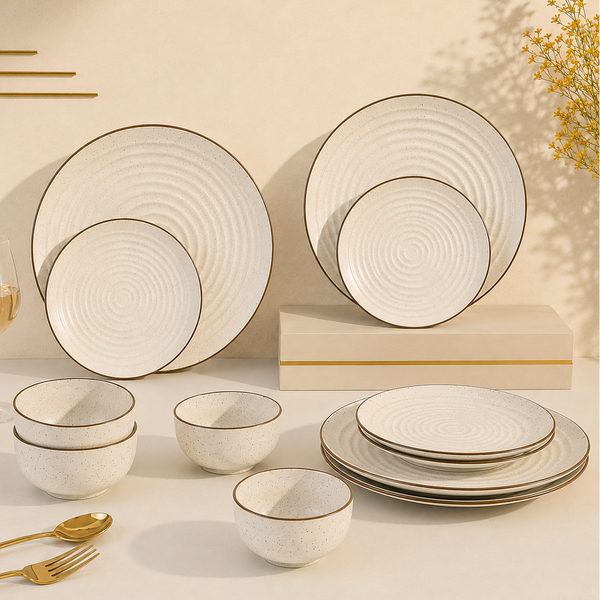 Spiral White Ceramic Dinner Set 12 Piece for Family of 4