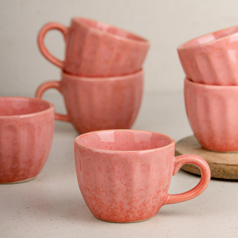 Peach Frosted Ceramic Tea Set With 6 Cups