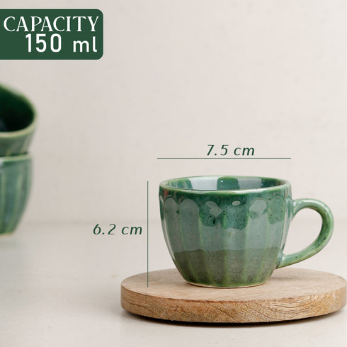 Green Frosted Ceramic Tea Set With 6 Cups