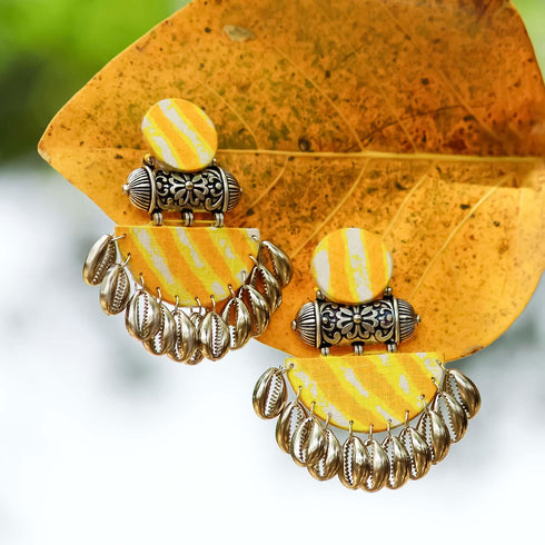 Bandhani Yellow Drop Earrings Dangles - The Earth Store - Fashion Accessories