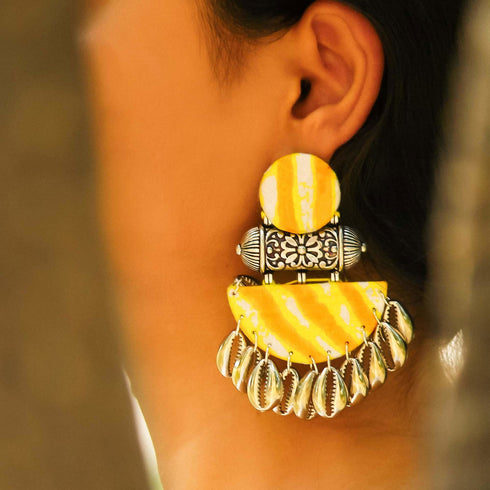 Bandhani Yellow Drop Earrings Dangles - The Earth Store - Fashion Accessories