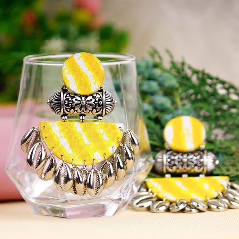 Bandhani Yellow Drop Earrings Dangles - The Earth Store - Fashion Accessories