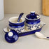Blue Drape Ceramic Pickle Jar with Tray & Spoon (250 ML Each) - The Earth Store - Multipurpose Jars