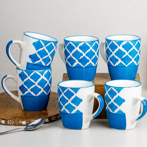 Blue Moroccan Ceramic Coffee Mug Set of 6, 250ML