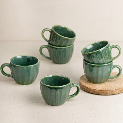 Green Frosted Ceramic Tea Set With 6 Cups