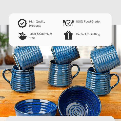 Sage Blue Ceramic Bowls and Tea Cup Combo | Microwave and Dishwasher Safe