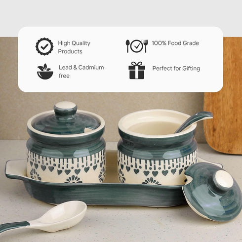 Grey Drape Ceramic Pickle Jar with Tray and Spoon 250ML - The Earth Store - Multipurpose Jars