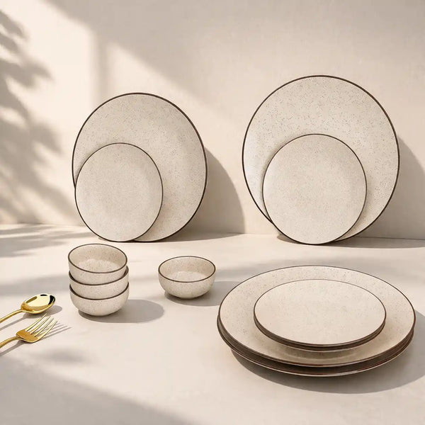 Creme Matte Ceramic Dinner Set 12 Piece for Family of 4