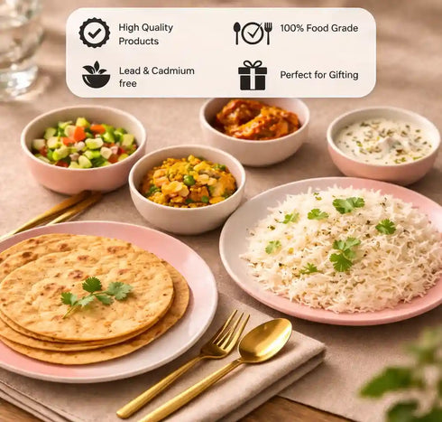 TT Pink Matte Ceramic Dinner Set 12 Piece for Family of 6 Plates and Bowls