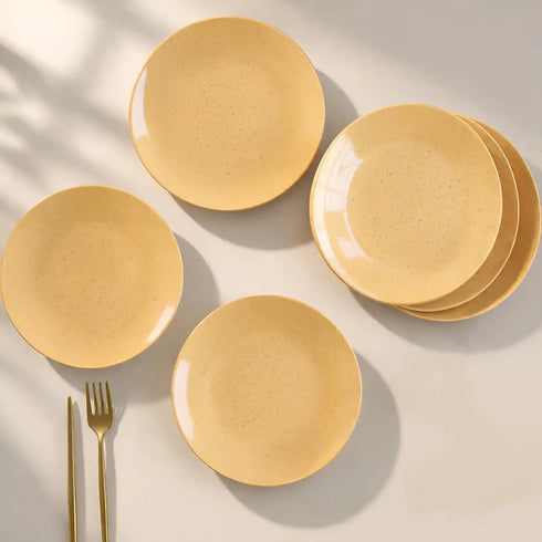 Handcrafted Mustard Marble Ceramic Set of 6 Dinner Plates