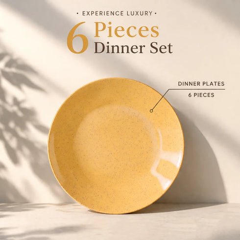 Handcrafted Mustard Marble Ceramic Set of 6 Dinner Plates