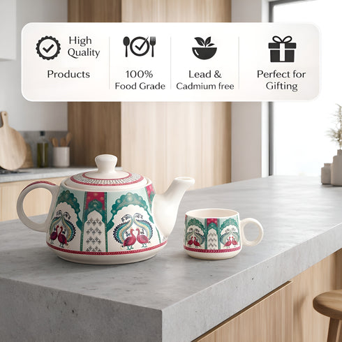 Peagal Ceramic Tea Set With 6 Cups and Kettle