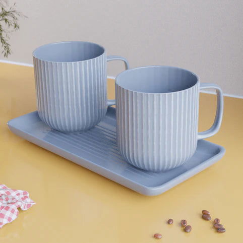 Double Blue Fringe: Mugs and Tray Combo - The Earth Store - Combo