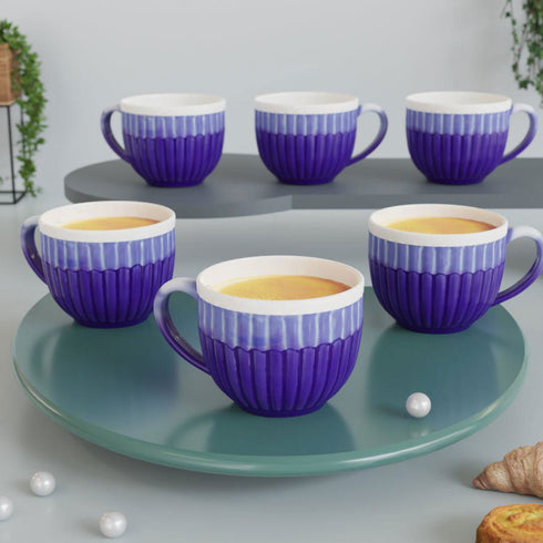 Dual Tone Glam Blue Tea Cups (Set of 6) - The Earth Store - Cup Sets