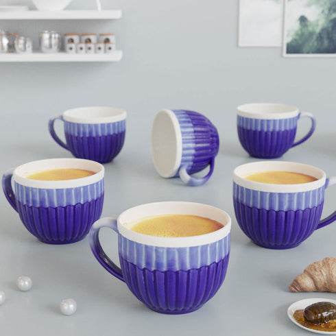 Dual Tone Glam Blue Tea Cups (Set of 6) - The Earth Store - Cup Sets