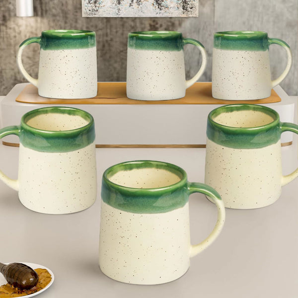 Dual Tone White and Green Coffee Mug Set Of 6 - The Earth Store - Mug Set