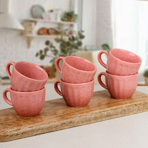 Peach Frosted Ceramic Tea Set With 6 Cups