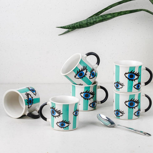 Evil Eye Tea Cup Set of 6, 150 ML - The Earth Store - Tea Cups