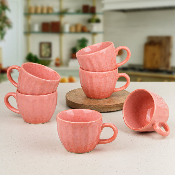 Peach Frosted Ceramic Tea Set With 6 Cups