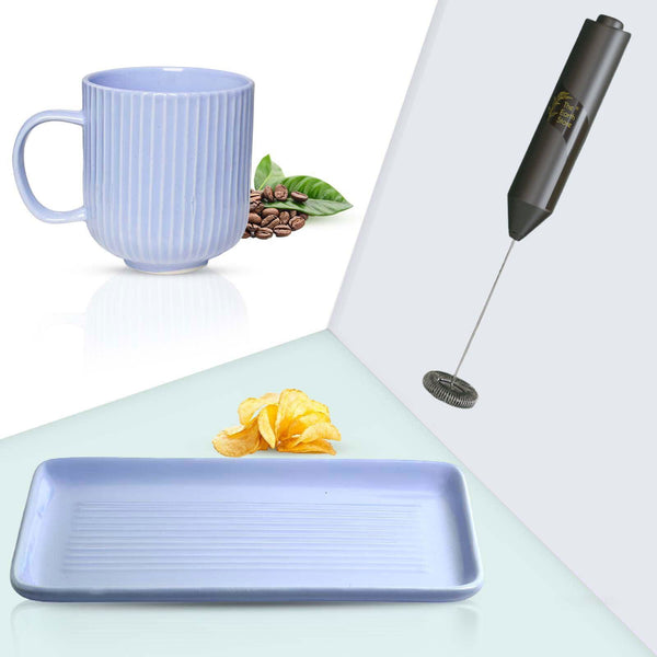 Fringe Blue Tea Set: Cups, Tray, Frother! - The Earth Store - Combo