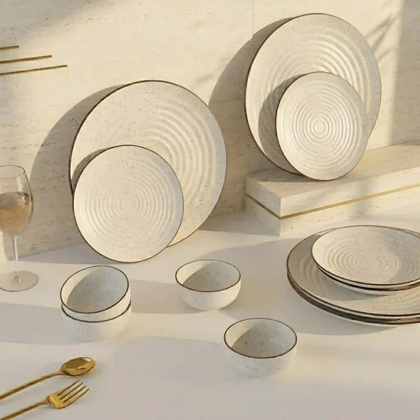 Spiral White Ceramic Dinner Set 12 Piece for Family of 4
