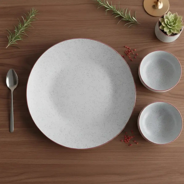 White Matte Brown 3-Piece Ceramic Plate & Bowl Set